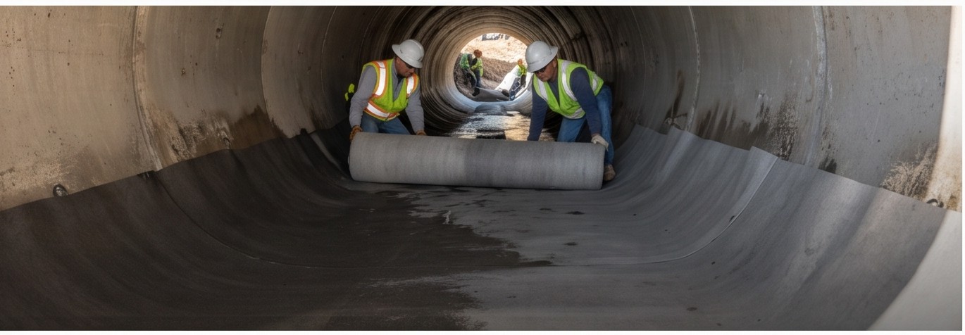 Crew installing Concrete Weavers inside a drainage culvert