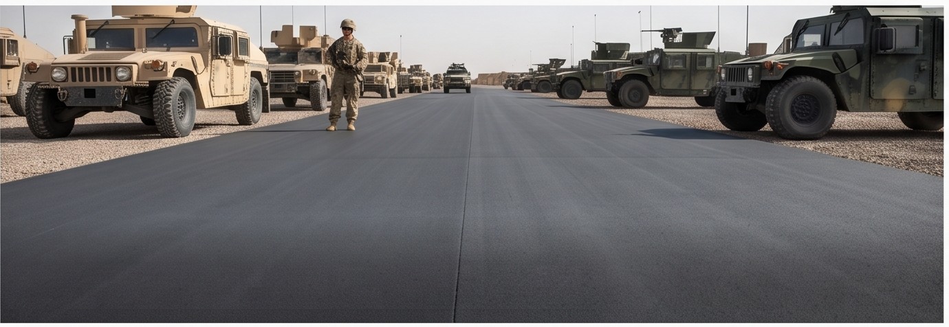 Military convoy staged on a Concrete Weavers surface