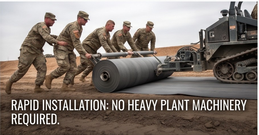 Crew rolling out Concrete Weavers in the field, no heavy plant machinery required